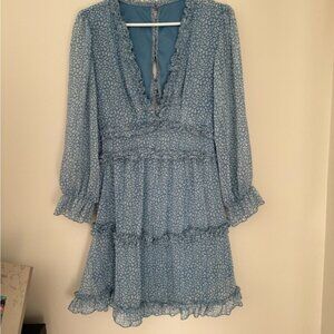 Blue Ruffled Long Sleeve Dress
